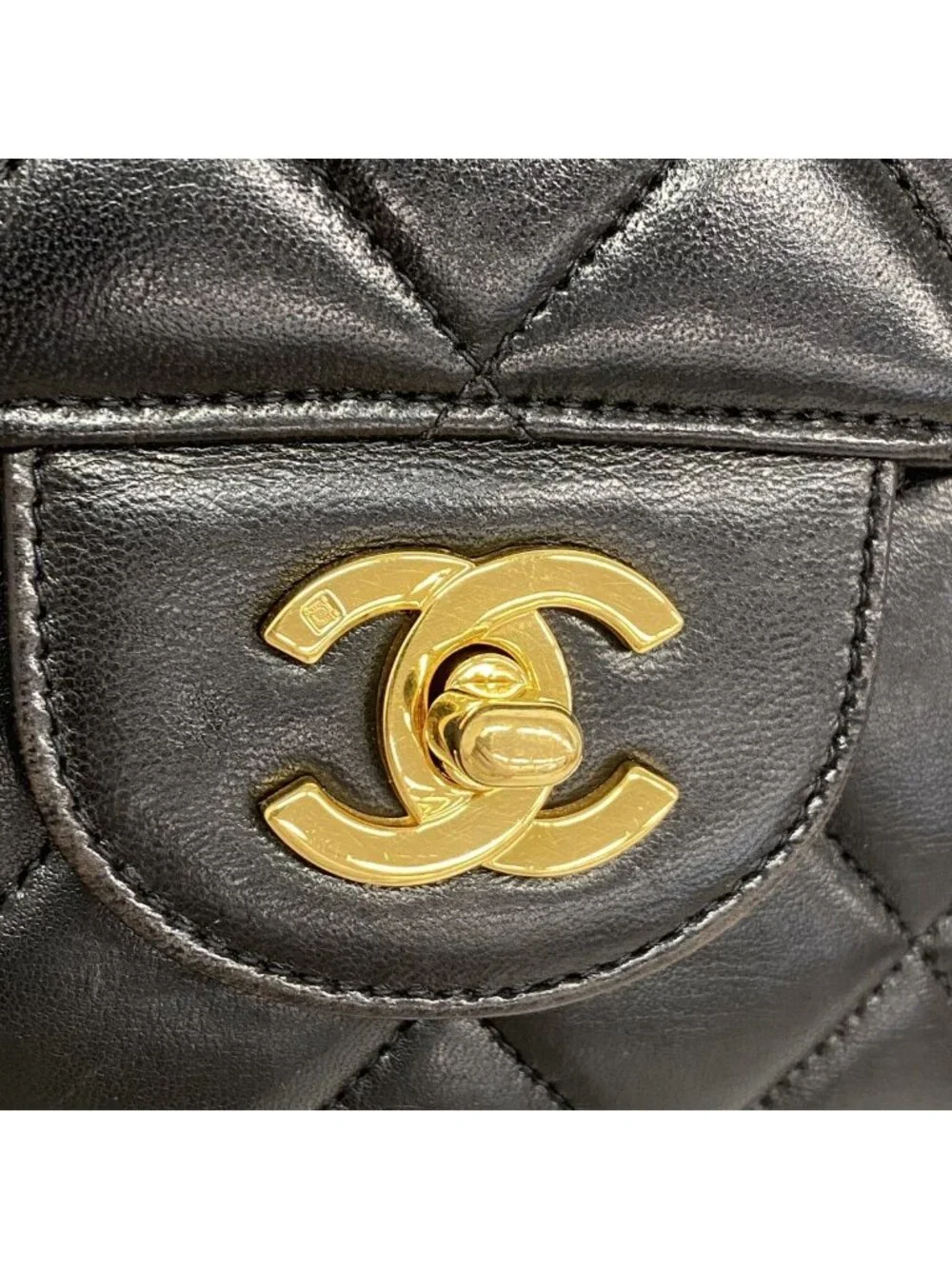 Chanel Shoulder Bag Maxi Quilted Face Lambskin Black Gold
